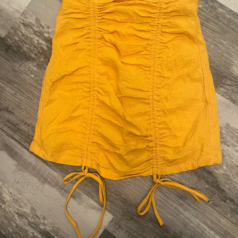 Yellow Ruched Mini Skirt - Picture 2 of 5